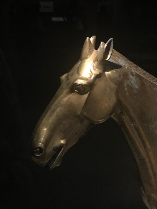 Detail in just the right places. Gilt bronze horse, Han dynasty, unearthed from Maoling in Xingping city, Shaanxi, Mao Ling Museum collection.