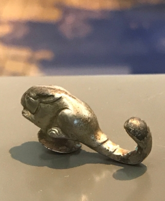 My favourite - a teeny tiny rabbit hook. Silver belt ornament, Han dynasty, on loan from Anthony J. Hardy.